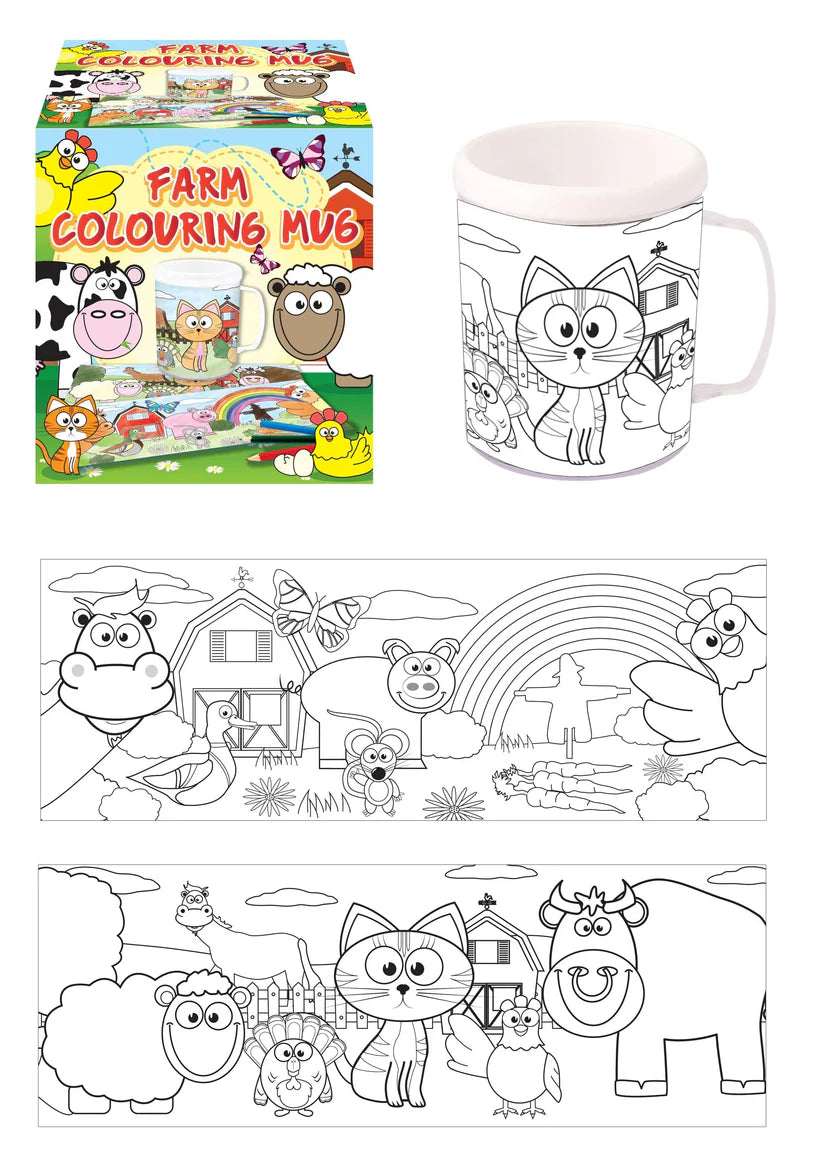Farm Animals Colouring Mug with 2 Assorted Designs